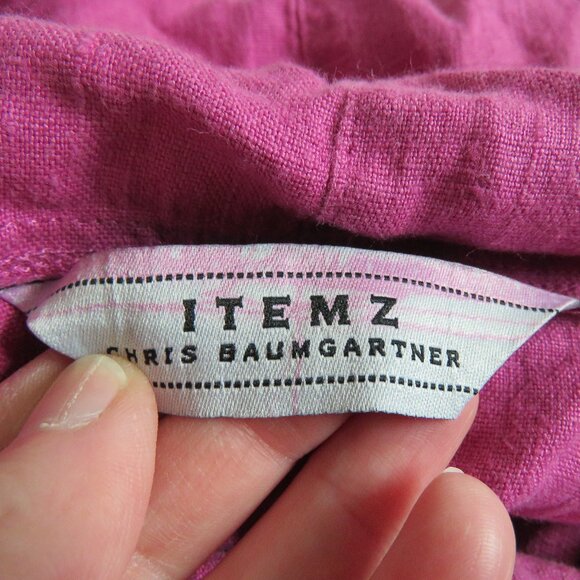 VINTAGE ITEMZ CHRIS BAUMGARTNER 100% Linen Cropped Button Top Pink Lagenlook - Picture 14 of 15